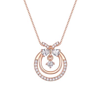 China 2021 TRENDY Selling Like Hot Cakes Bow Circle Pendants Silver Zircon Moissanite Pendant for sale