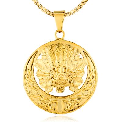 China FASHIONABLE Dropshipping Personalized Indians Pendant Stainless Steel Womens Mens 18k Gold Mat Coin Necklace for sale