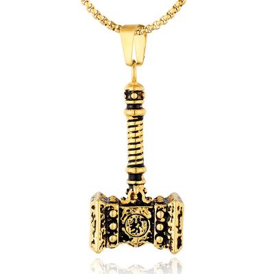 China FASHIONABLE thor's hammer hop hip jewelry pendant gold plated male necklace stainless steel necklace for sale