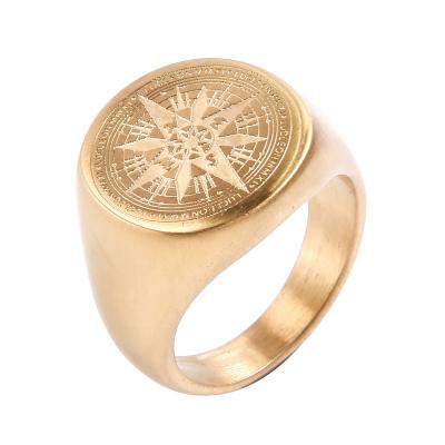 China FASHIONABLE Men's Large Compass Bulky Compass Dropshipping Dome Ring Stainless Steel Colorful Punk Rings for sale