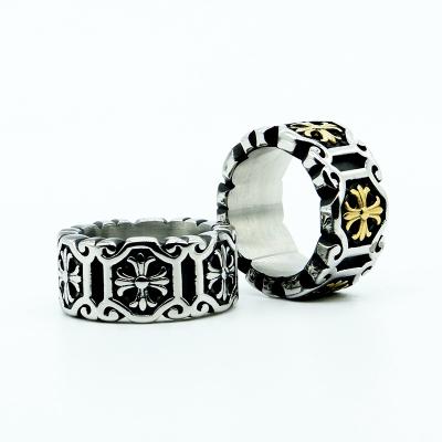 China FASHIONABLE Chunky Geometric Flower Crusader Vintage Ring Stainless Steel Unisex Wholesale Rings for sale