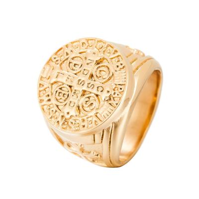 China FASHIONABLE Dropshipping Quality Chunky Cross Dome Gold Plated Stainless Steel Men Ring for sale