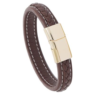 China Others Imitation Cowhide Bracelet Men's Bracelets Electroplating Titanium Steel Men's Leather Bracelet for sale