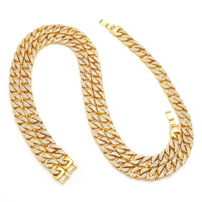 China Cheap Hot Selling Hiphop Mosaic Alloy Necklace Jewelry Cuban Moissanite Chain Necklace for sale