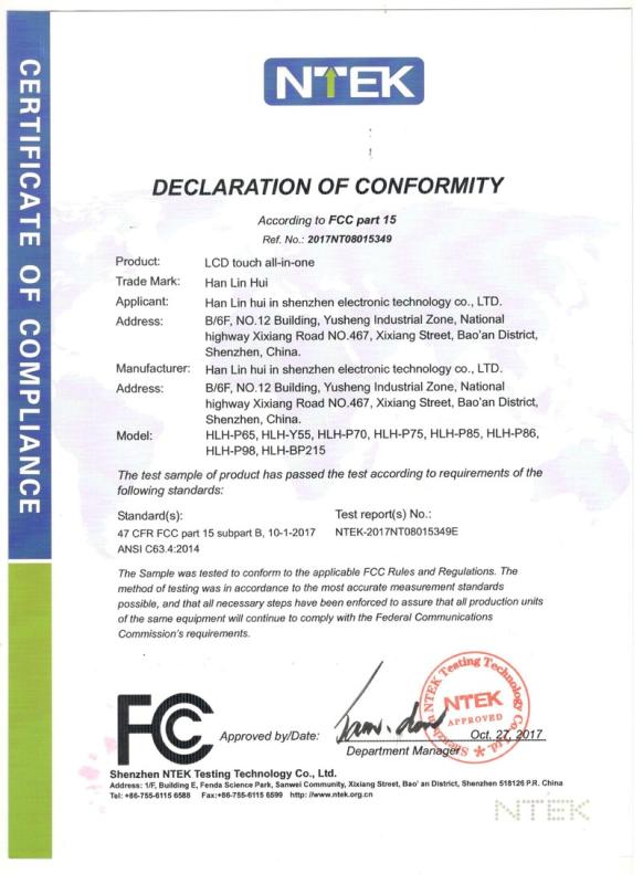 FCC - Shenzhen Hanlinhui Electronic Technology Co., Ltd.