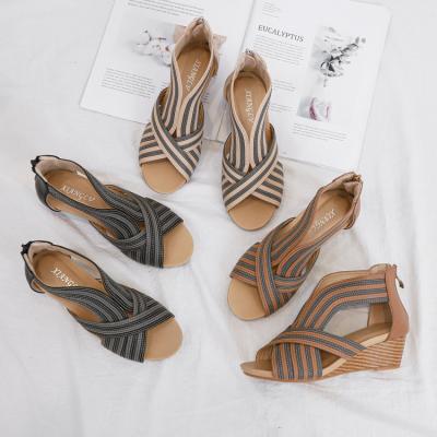 China Fashion Trend Wedge Sandals Women 2021 Summer Fashion Ladies Fish Mouth Heel Sandals Bohemian Roman Women for sale