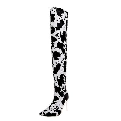 China Heat Bull LOGO Dropshipping Comfortable Women's Knee High Boots Non-slip 8-10CM Elastic Custom Round Spot for sale