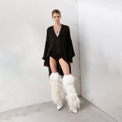 China 2021 other autumn and winter women's catwalk nightclub feather boots sexy ostrich hair high heels for sale