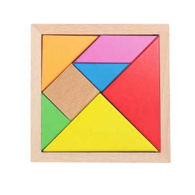 China DIY TOY 7 Pieces Jigsaw Puzzle Wooden Tangram Jiagsaw Blocks Colorful Educational Wooden Games Model Toys For Children for sale