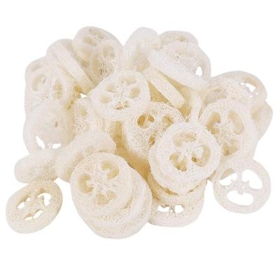 China EXFOLIATE natural exfoliating bleached loofah sponge/loofah slice cuts loofah soap making holder for sale