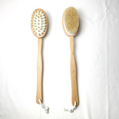 China EXFOLIATING Long Handle Detachable Wooden Bath Brush Exfoliating Body Dry Brushing Wooden Brush With Massage Beads for sale