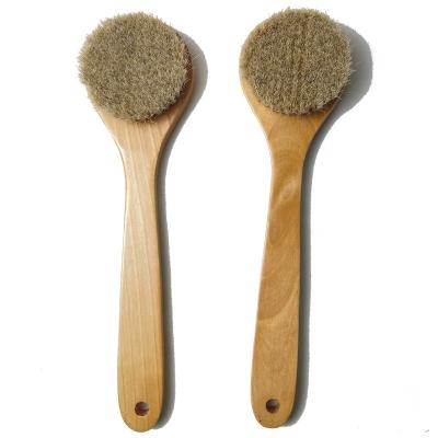 China EXFOLIATING Soft Bristle Body Back Shower Brush Wooden Horse Hair Bath Brush for sale