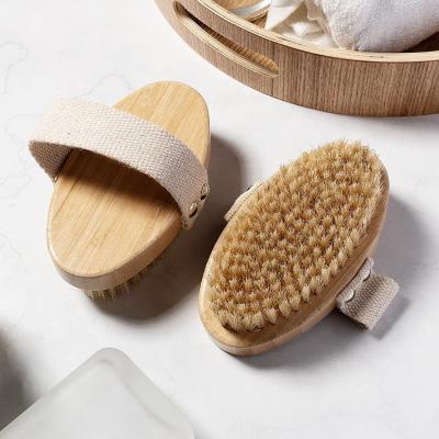 China EXFOLIATE Boar Shape Boar Hair Body Wash Bath Scrubber Oval Bamboo Body Brush Handheld Cleaning Brush for sale