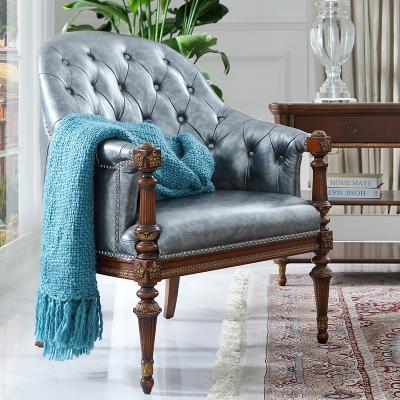 China Leather Solid Wood Extended Sofa Armchair Classic Leisure Sofa Chair Blue Gold Living Room European Italian Royal Luxury Casual Room Furniture for sale