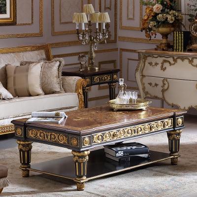 China European British Living Room Furniture Hand-carved Rectangular Tea Table With Drawer Gold Solid Wood Luxury Coffee Tables for sale