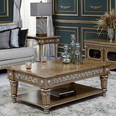 China European British Living Room Furniture Hand-Carved Rectangular Tea Table With Drawer Silver Solid Wood Luxury Coffee Tables for sale