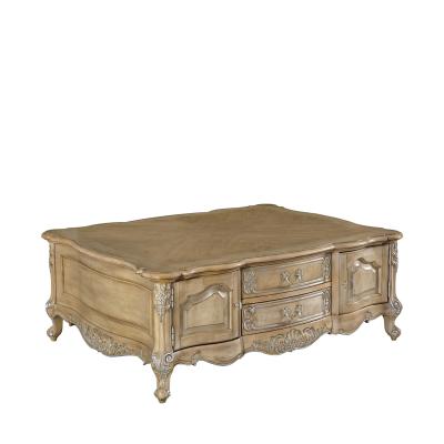 China 2022 NEW European French Classical Living Room Furniture Silver Hand-carved Tea Table With Drawer Solid Wood Royal Luxury Coffee Tables for sale