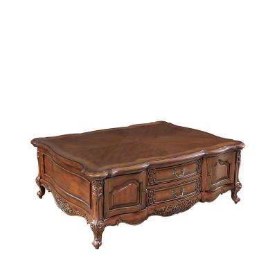 China 2022 NEW Hand-carved European French Classical Living Room Furniture Brown Tea Table With Drawer Solid Wood Royal Luxury Coffee Tables for sale