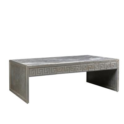 China Hand-carved 2022 European Modern Marble Rectangular Silver Drawer Table Luxury Solid Wood Living Room Furniture Fashion Coffee Tables for sale