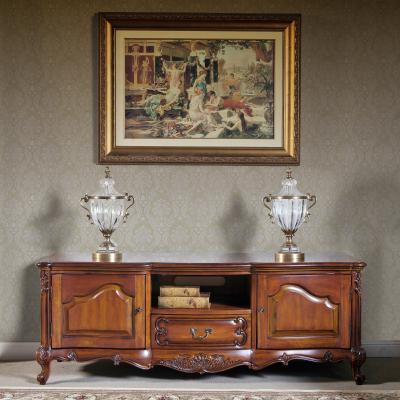 China 2022 New Hand-carved European French Royal Classic Living Room Furniture TV Bench Solid Wood Cabinet Luxury TV Stand TV Cabinet Console for sale