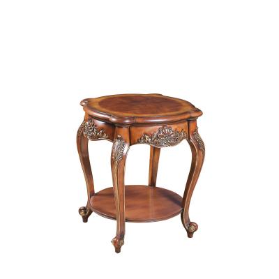 China NEW Living Room 2022 Living Room French Royal Luxury Gold Brown Hand-carved Solid Wood Side Table Lamp Round Classic Sofa Side Table Classic for sale