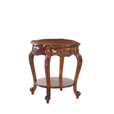 China NEW European French Royal Luxury Hand-carved Brown Solid Wood Side Table Lamp Side Table For Living Room 2022 Round Sofa Side Table Classic for sale