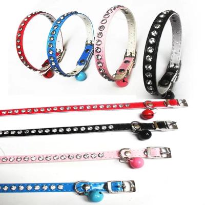 China Pu 2021 Viable New Arrival Cat Collar Leather Pet Collar With Bell With Diamond Cat Colorful Unique Collars PU9005 for sale