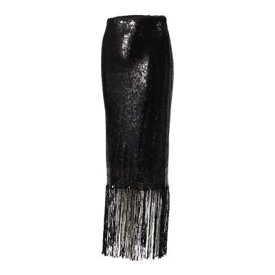 China Ladies Fashion Sequins Shiny Shiny Wrap Sexy Anti-Static Tassel Long High Waist Solid Color Casual Skirt for sale