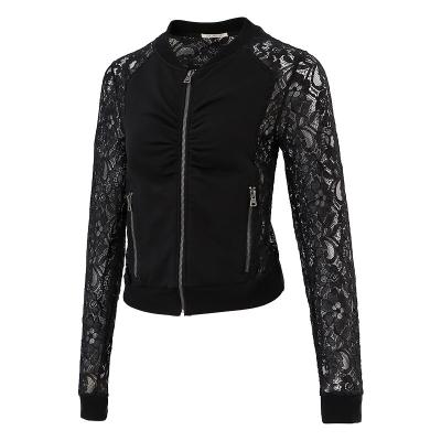 China New Hot Wholesale Sexy Sheer Lace Ladies QUICK DRY Summer Long Sleeve Zipper Solid Color Streetwear Tops for sale