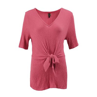 China Wholesale Fashion Breathable QUICK DRY Half Sleeve Solid Color Half Sleeve Women's Top Waistband Slim Waistband Mid Tied T-shirts for sale