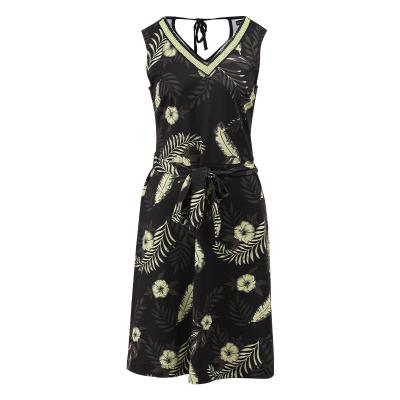 China Popular Women's Breathable Casual V-Neck Summer Waist Casual Dress Printed Sleeveless Long Dress for sale