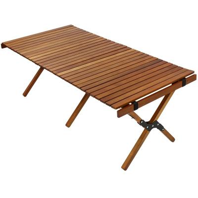 China YILU Folding Table Picnic Beech Wooden Egg Roll Table Garden BBQ Table Easy Carry Outdoor Portable Wooden Rise for sale