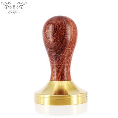 China Factory Directly Sustainable Gold Plated Coffee Tamper Dia58mm With Wooden Handle for sale