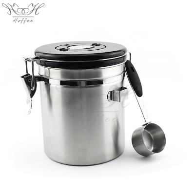 China Sustainable airtight stainless steel container for coffee and tea with one way CO2 valve and knock on scoop for sale