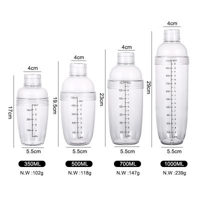 China Transparent Food Grade 350/500/700/1000ml PC Cocktail Mixer Wine Drinking Shaker Shaker Bar Home Plastic Cocktail Shaker With Scale for sale