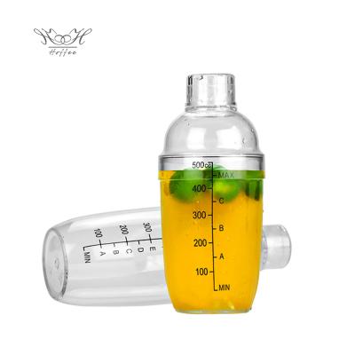 China Beverage Shaker 350/500/700/1000ml Snow Gram Jar Milk Tea Shop Supplies Bartender Tools Clear PC Resin Plastic Cocktail Shaker With Scale for sale