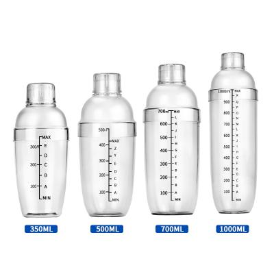 China Plastic Beverage Shaker Cocktail Shaker 350/500/700/1000ml Bar Tools PC Clear Resin Cup Gram Snow Plastic Wine Drinking Shaker With Scale for sale