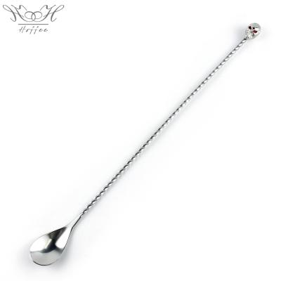 China Viable Length 45cm Silver Skull Decoration Twisted Handle Cocktail Bar Mixing Spoon for sale