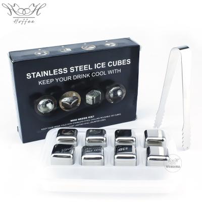 China Modern Hot Selling Amazon Package Of Reusable Whiskey 8 Stone Stainless Steel Ice Cube Cooling Stone With Tongs for sale