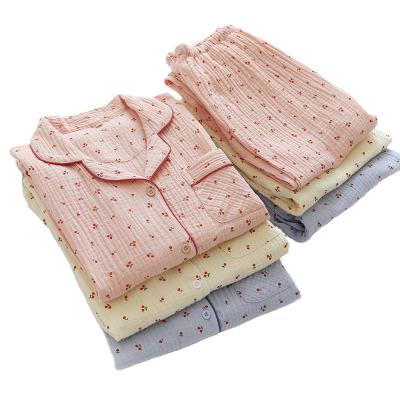 China 2021 Loungewear Pj QUICK DRY Long Sleeve Yarn Dyed PRINT Up Cotton Gauze Fabric Wholesale Cotton Pajamas for sale