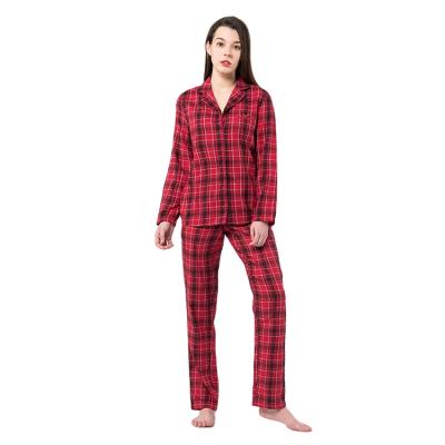 China 2021 QUICK DRY Autumn Winter Spring Loungewear Long Sleeve Yarn Dyed Loungewear Plaid Women Sleepwear Set for sale