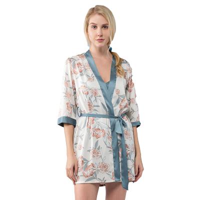 China QUICK DRY silk spring kimono and satin robes summer night robes with tie belt for sale