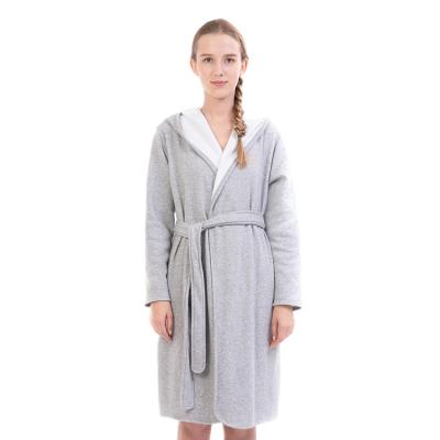 China QUICK DRY Plush Fleece Hoodie Long Robe Tank Top Striping Knee Length Spa Bathrobe For Women for sale