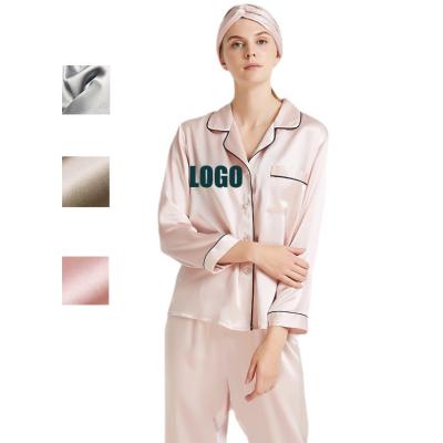 China Spring QUICK DRY Autumn Solid Pure Silk Pajamas set comfortable 100% Mulbery women's silk pajamas for sale