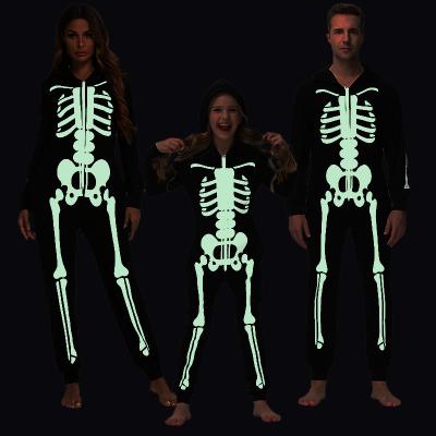 China Chinese Factory Custom Family QUICK DRY Luminous Adult Halloween Skull Clothes Halloween Pajamas for sale