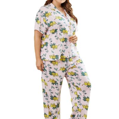 China 2021 Hot Grease QUICK DRY Women Sets Turn Down Collar Printed Two Piece Pajamas Pajamas Plus Size Women's Sleepwear for sale