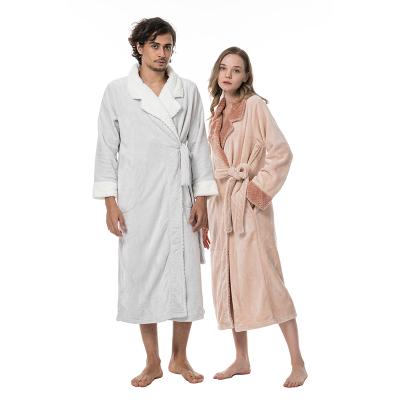 China Household Thermal Soft Warm Belted Pajamas Couple Women Men Winter Thick Solid Bathrobe for sale