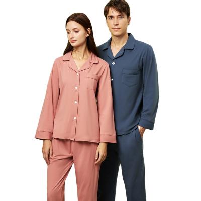 China QUICK DRY Unisex Solid Leisure Pajamas Long Sleeves Nightgown Sleepwear Cotton Plus Size Sleep Set Couples Matching Home Pajamas for sale