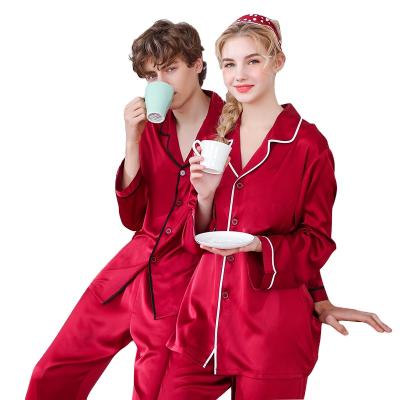 China 2021 New QUICK DRY Male Silk Satin Pajamas Couple 2 Piece Pajamas Set Men Women Couples Sleepwear For Home Life for sale