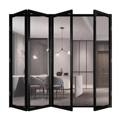 China Latest Key Designs Waterproof POWDER COATED BLACK ALUMINUM Folding Folding Glass Doors Anti Noise Folding Doors For Kitchen for sale